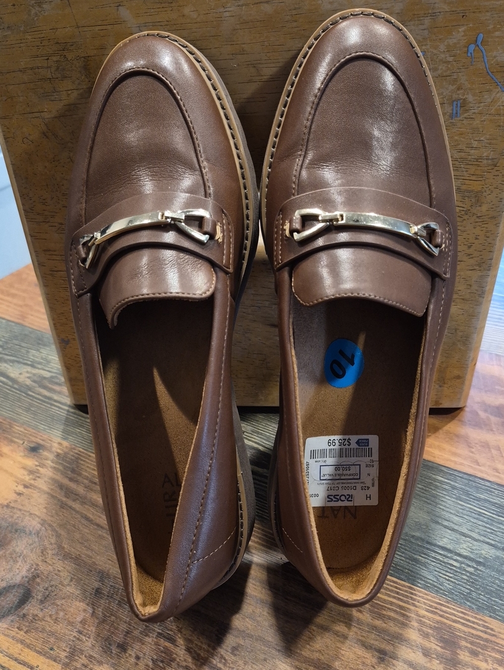 Naturalizer Women's Brown Leather Slip-On Loafers with Gold Accent